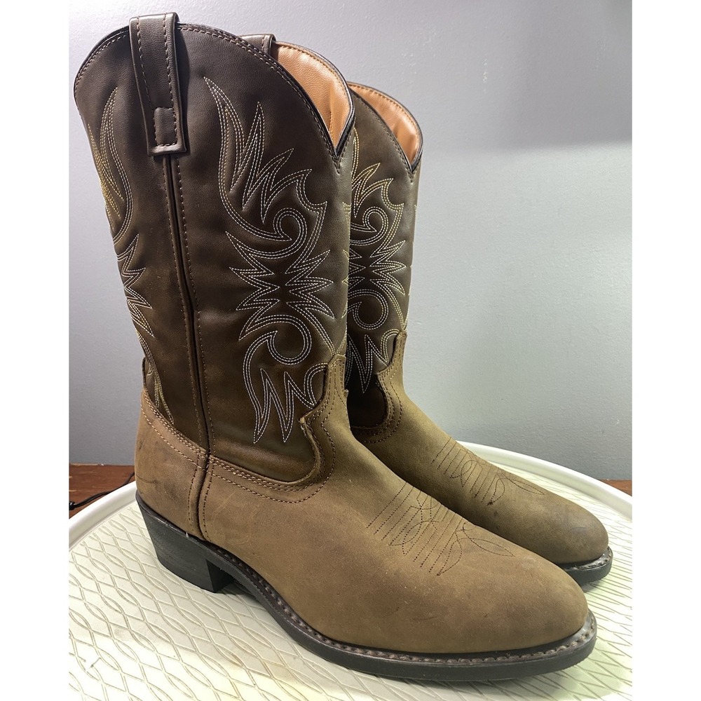 Laredo Men's Lea Vamp Fox‎ Brown Leather Cowboy Riding Boots Sz.10.5 D